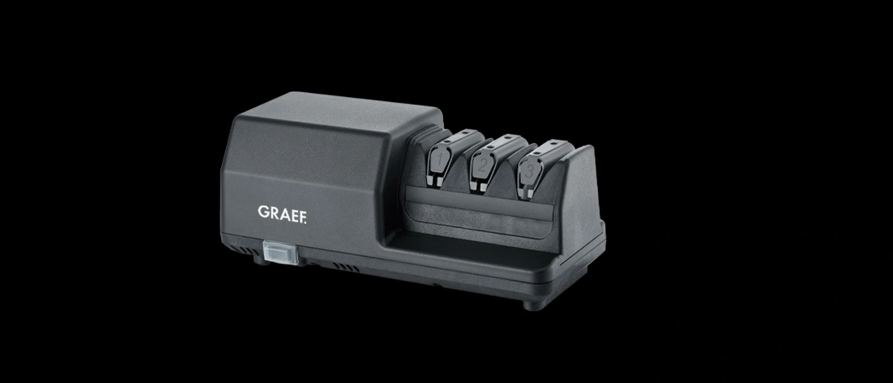 Graef Messerschärfer, elektrisch, schwarz, mit drei Schärfpositionen, Küchenutensil