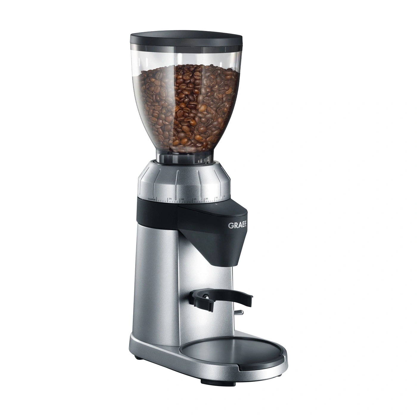 Kaffeemühle mit Bohnen, silberfarben, Marke GRAEF, Mahlwerk, elektrisch