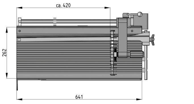 Technische Zeichnung einer Maschine mit Maßen 641, 262 und ca. 420.