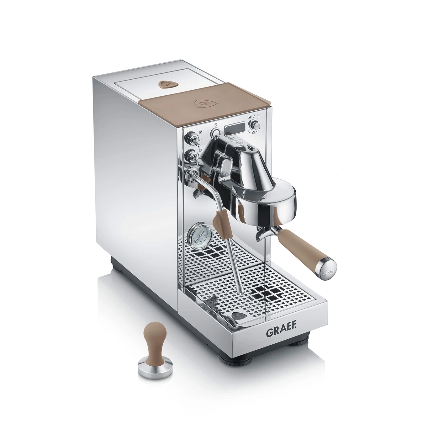 Graef Espressomaschine mit Tamper, Edelstahl und Ledergriff