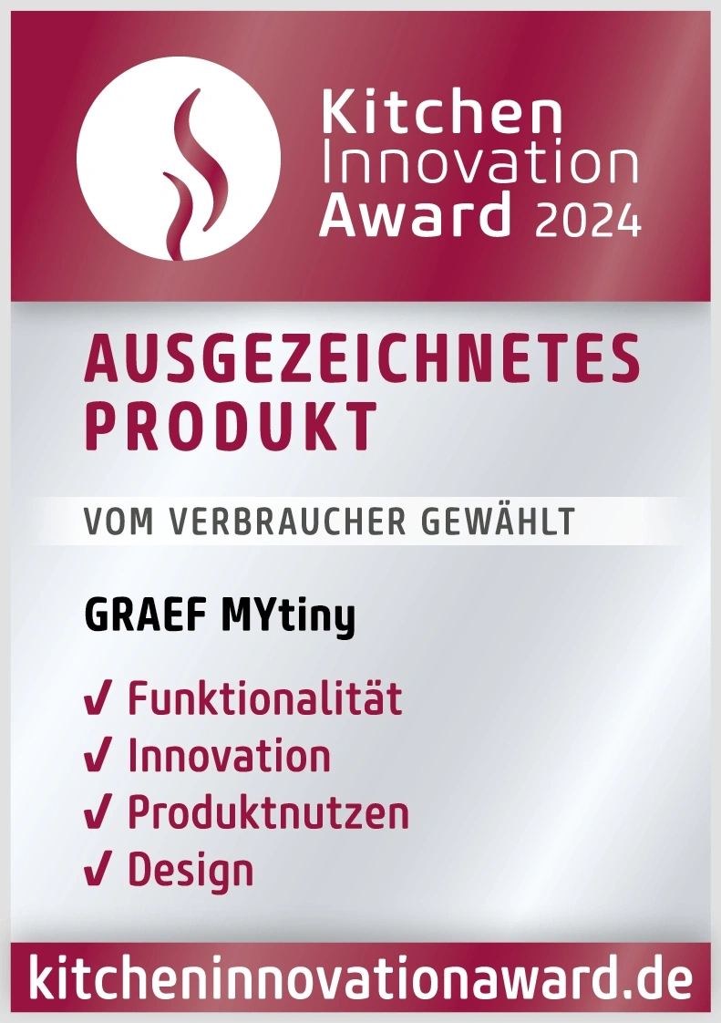Kücheninnovationspreis 2024 für GRAEF MYtiny: Ausgezeichnetes Produkt, vom Verbraucher gewählt.