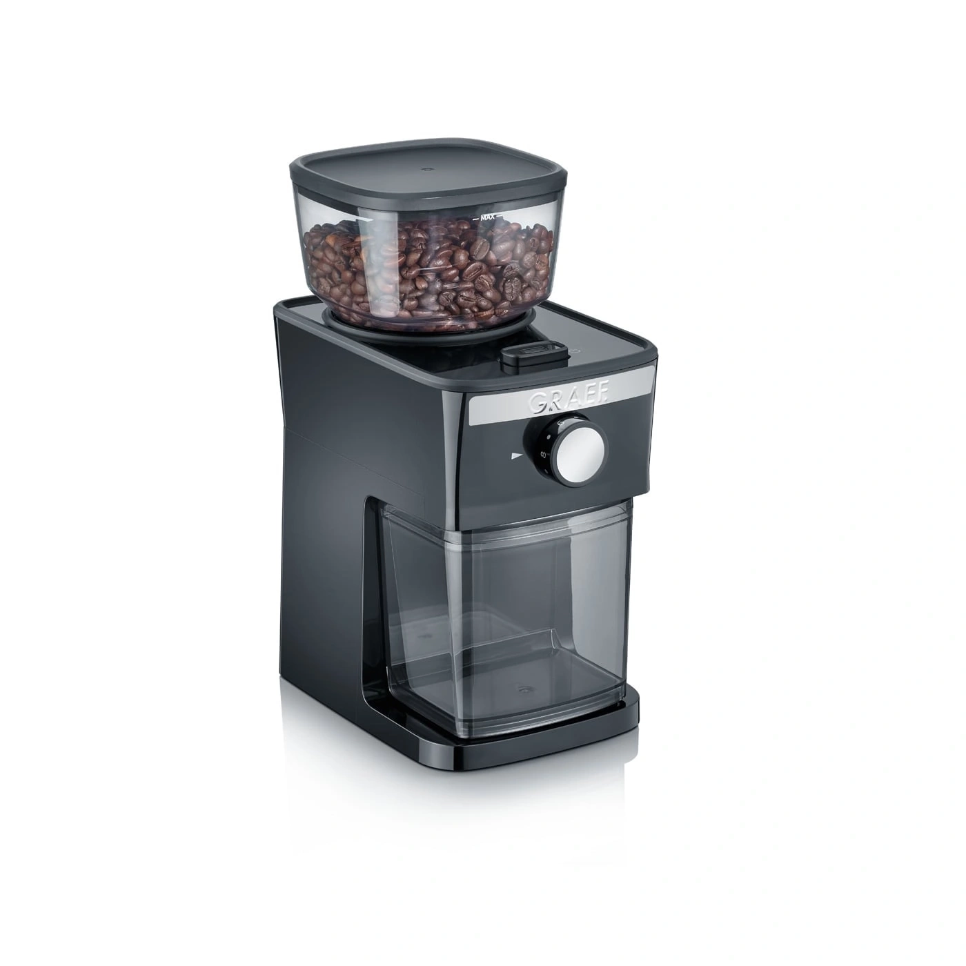 Kaffeemühle mit Bohnenbehälter und Mahlgrad-Einstellung, schwarz
