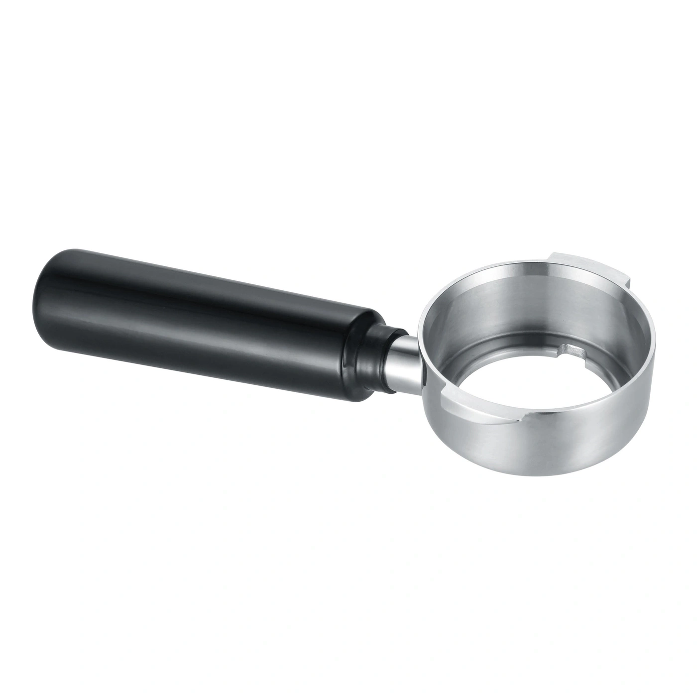Schwarzer Griff und silberner Kaffee-Siebträger für Espresso-Maschine