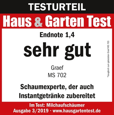 Résultat du test Haus & Garten Test, note 1,4, très bon, Graef MS 702, expert en mousse