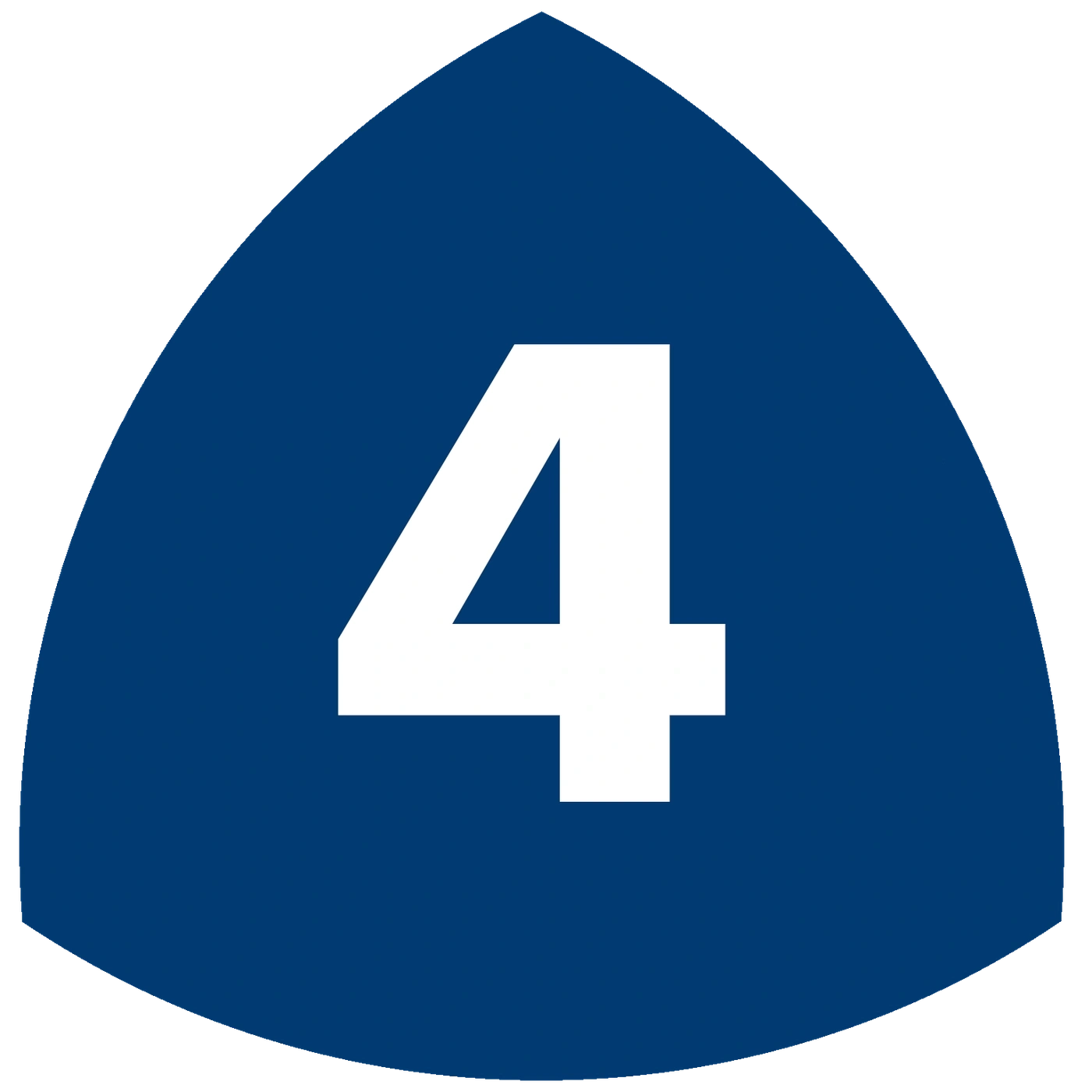 Blaues Dreieck mit weißer Zahl 4, Straßenverkehrszeichen, Symbol für Autobahn
