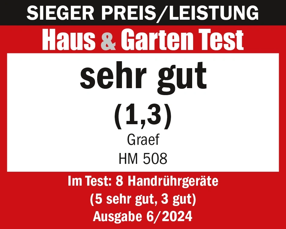Haus & Garten Test, sehr gut, Graef, HM 508, Ausgabe 6/2024, Handrührgeräte Test