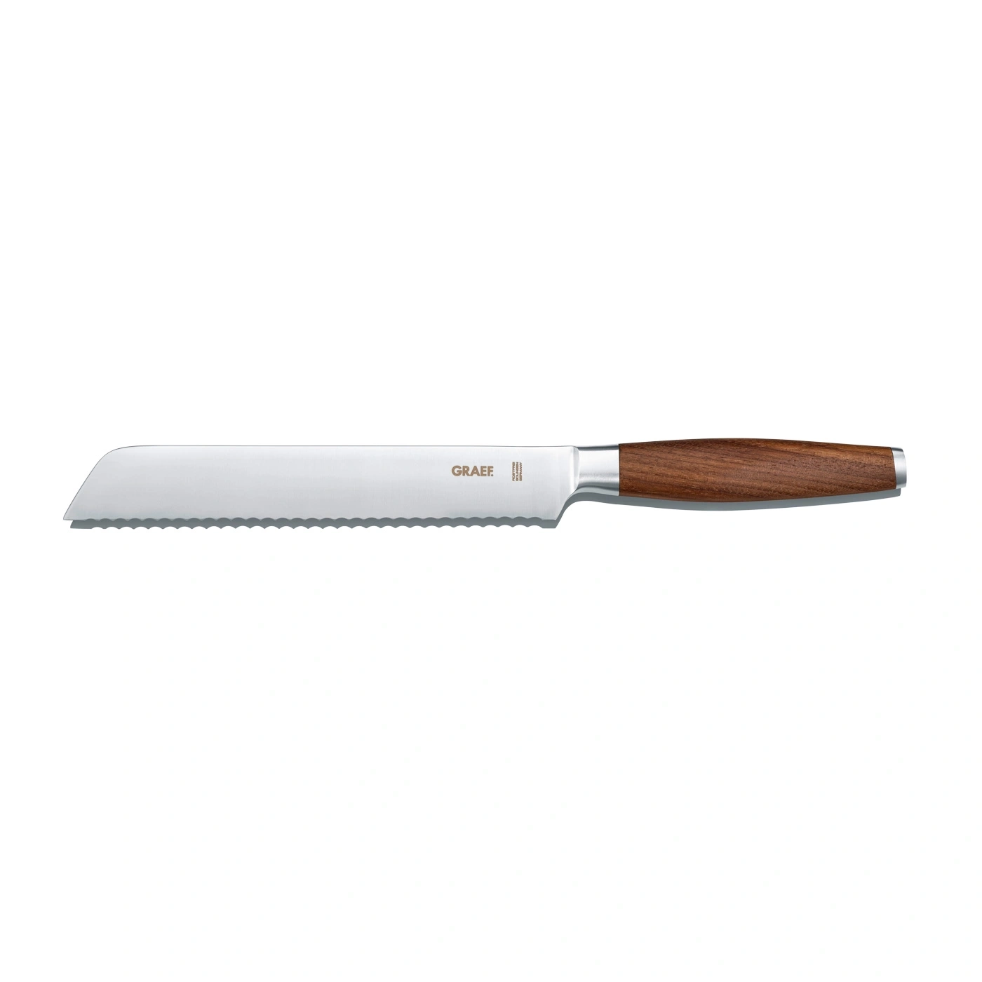 Brotmesser mit Holzgriff, GRAEF-Logo, gezahnte Klinge, Küchenutensil, Schneidwerkzeug