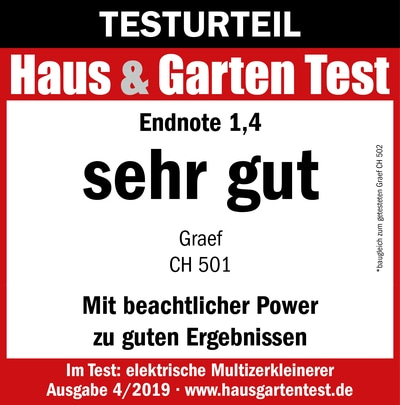 Testurteil Haus & Garten Test, Endnote 1,4, sehr gut, Graef CH 501, Ergebnisse