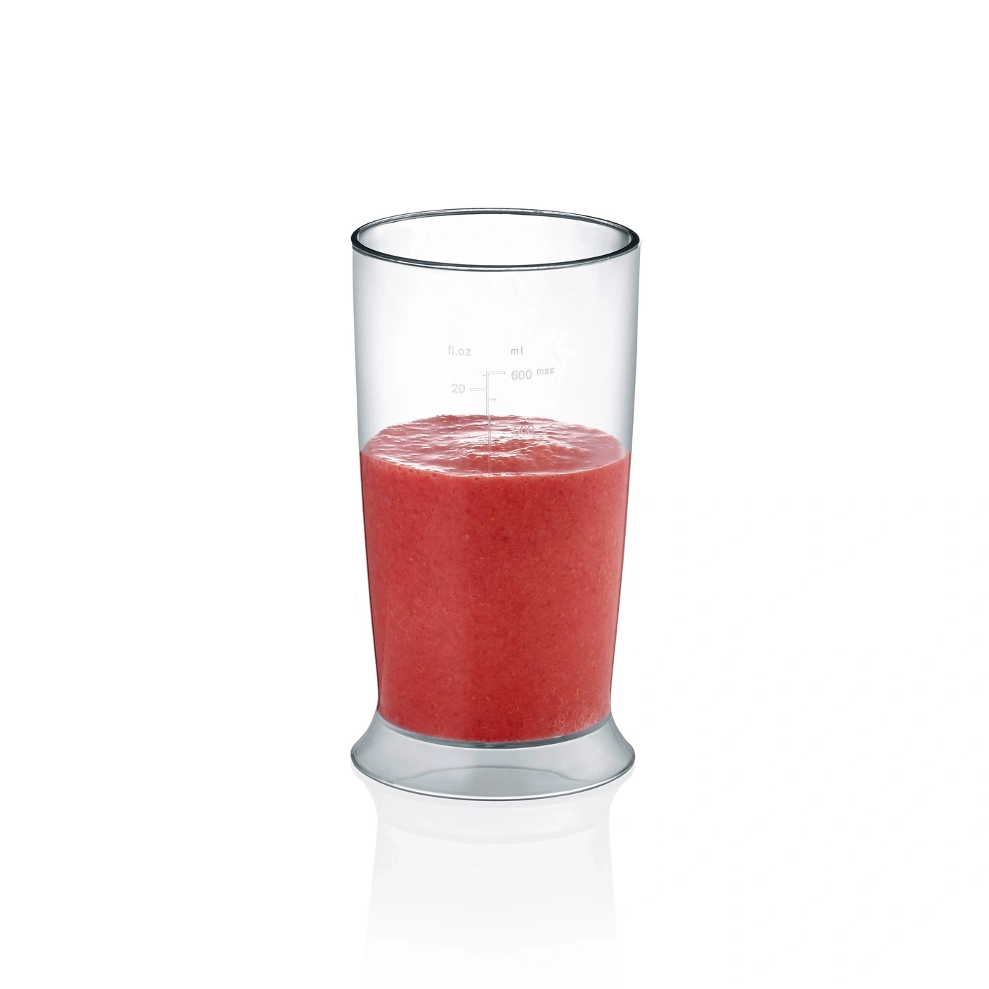 Ein Glas mit rotem Smoothie. Der Smoothie ist bis zur Hälfte gefüllt.