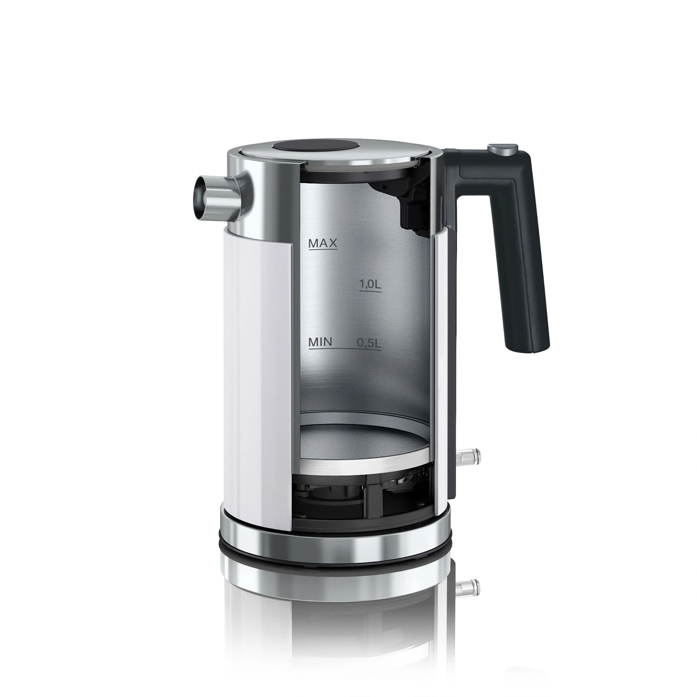 Wasserkocher, Edelstahl, weiß, schwarz, Griff, MAX, MIN, 1,0L, 0,5L, Küche, Gerät