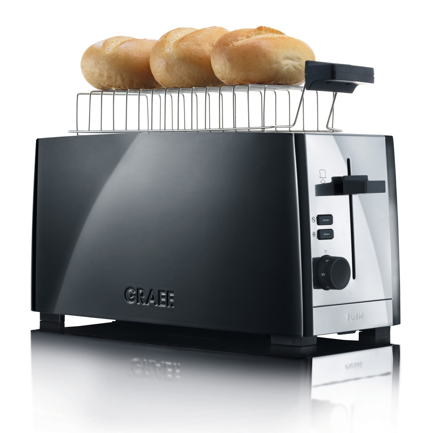 Toaster mit Brötchen, Edelstahl, schwarz, Graef, Brot, Küche, Gerät, Essen
