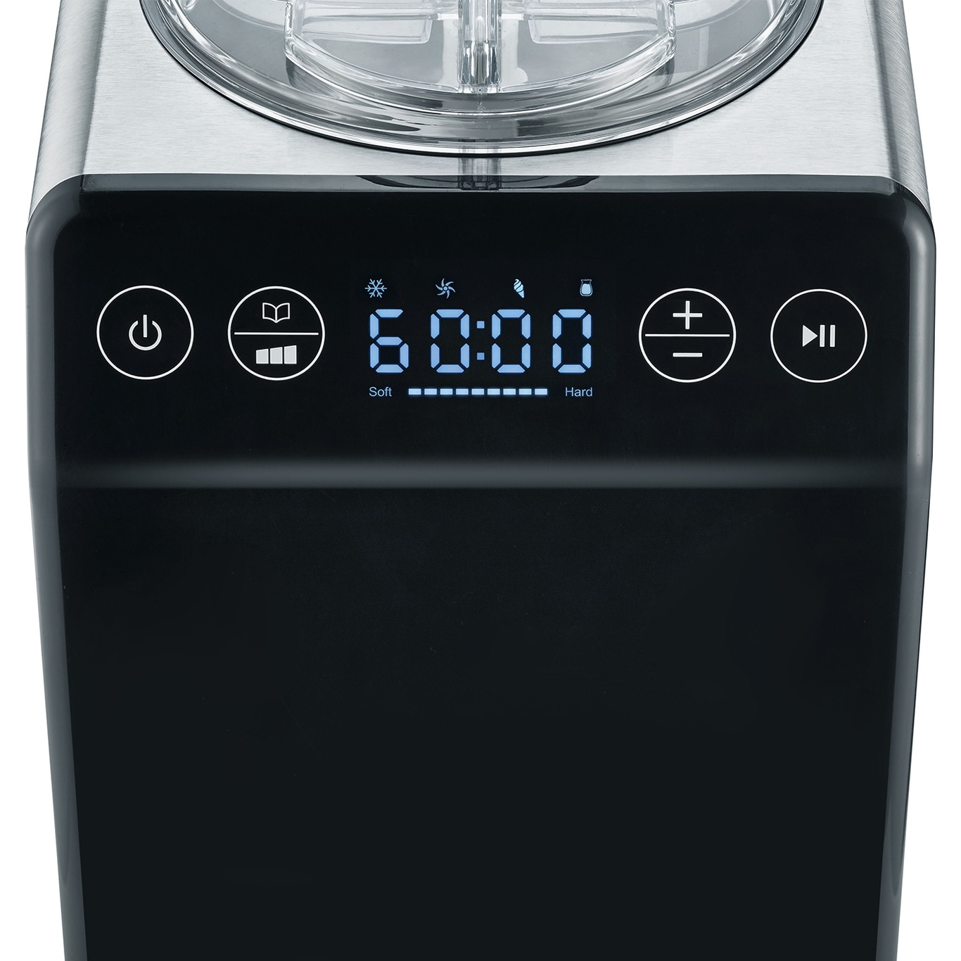 Machine à crème glacée avec affichage numérique et commandes sur fond noir