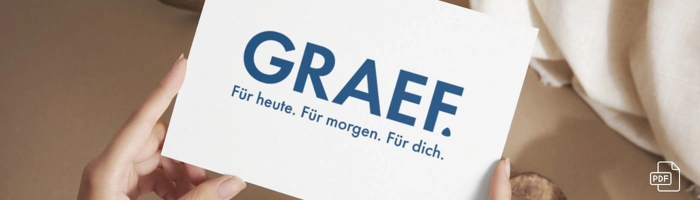 Karte mit GRAEFF-Logo, Text: Für heute. Für morgen. Für dich.