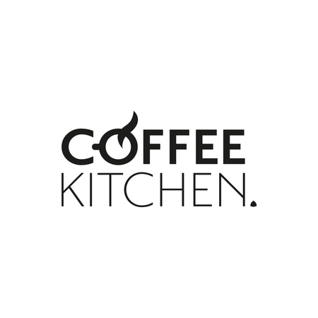Logo Coffee Kitchen, nero su bianco, design minimalista e moderno, semplice ed elegante.