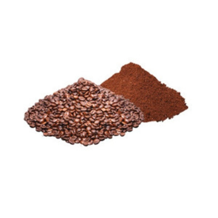 Coffee beans and ground coffee, brown hills, close-up, isolated on white background