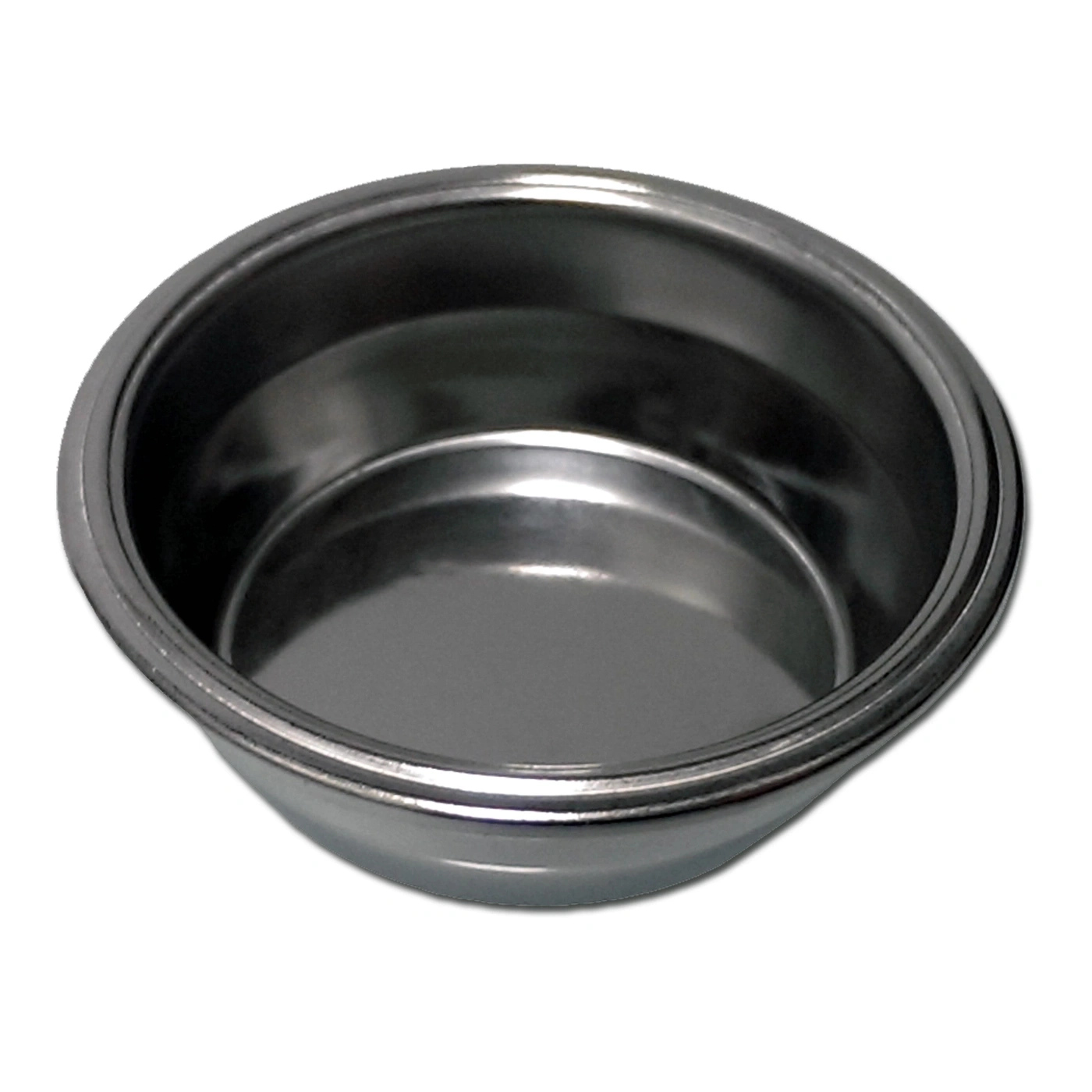 Metall-Siebträger für Espresso, glänzend, rund, leer, von oben gesehen