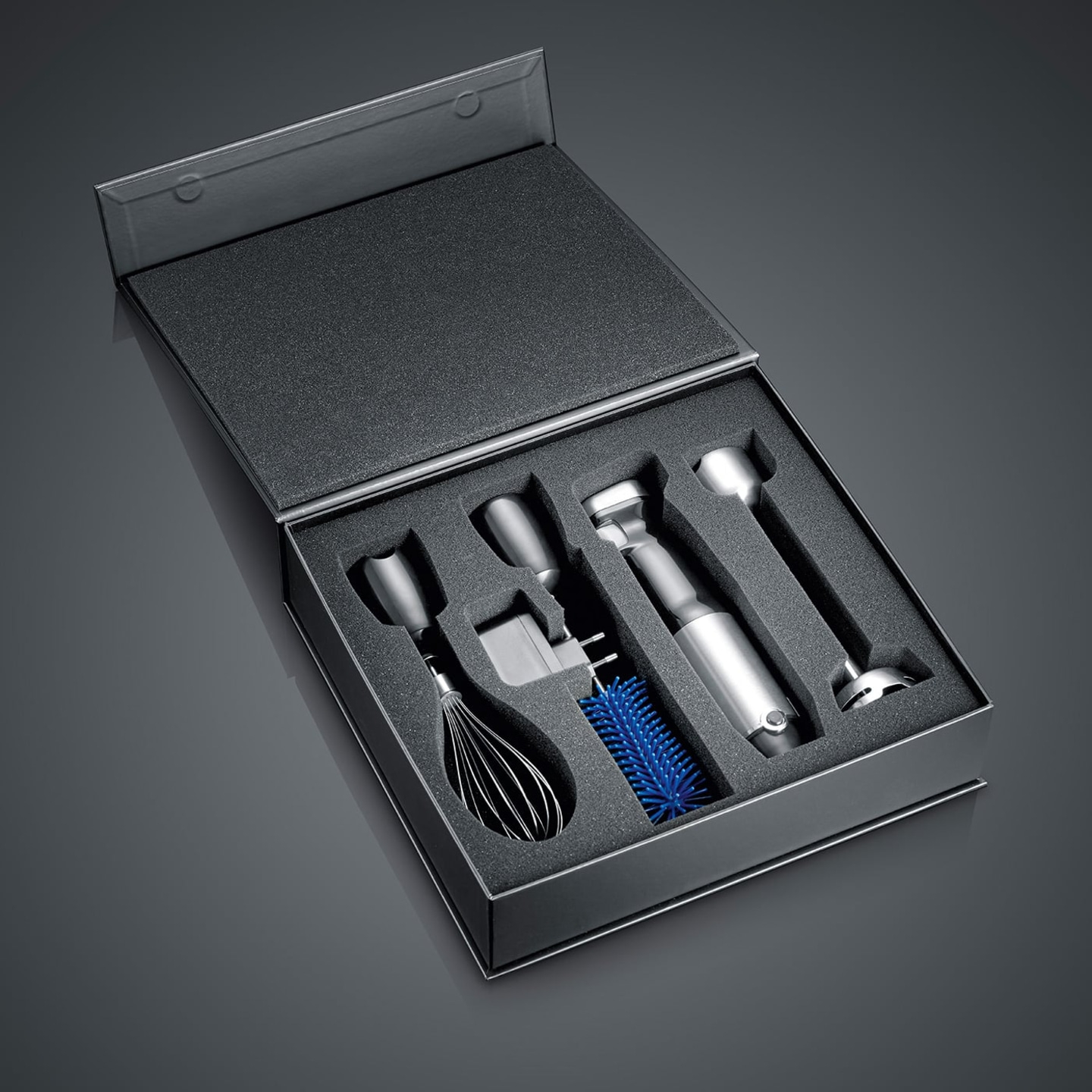 Frullatore a immersione a batteria HB802 con set di 4 di accessori e box di conservazione