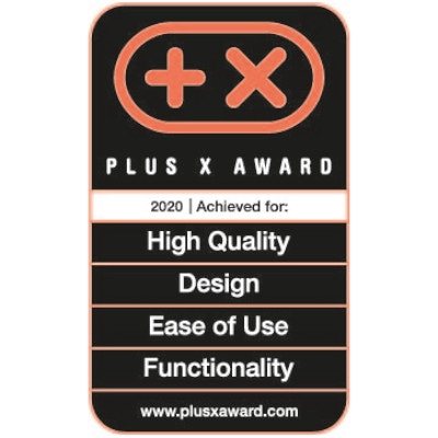 Plus X Award 2020 for High Quality, Design, Ease of Use, and Functionality.