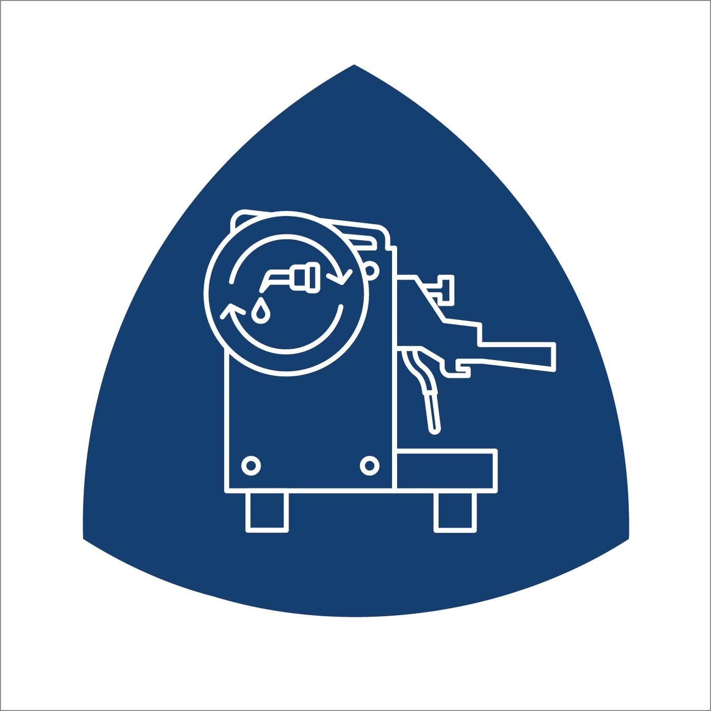 Kaffeemaschine in einem blauen Dreieck, Symbol für Kaffeezubereitung