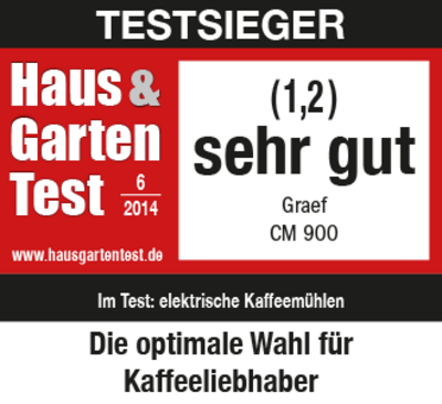 Test winner, Haus & Garten Test, very good, Graef CM 900, electric coffee grinders, optimal choice