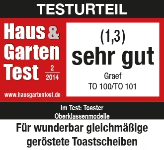 Testurteil Haus & Garten Test 2014, Note 1,3, sehr gut, Toaster Graef TO 100/TO 101.