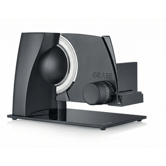 GRAEF Allesschneider in schwarz-matt, weißer Hintergrund, schwarze Glasbodenplatte