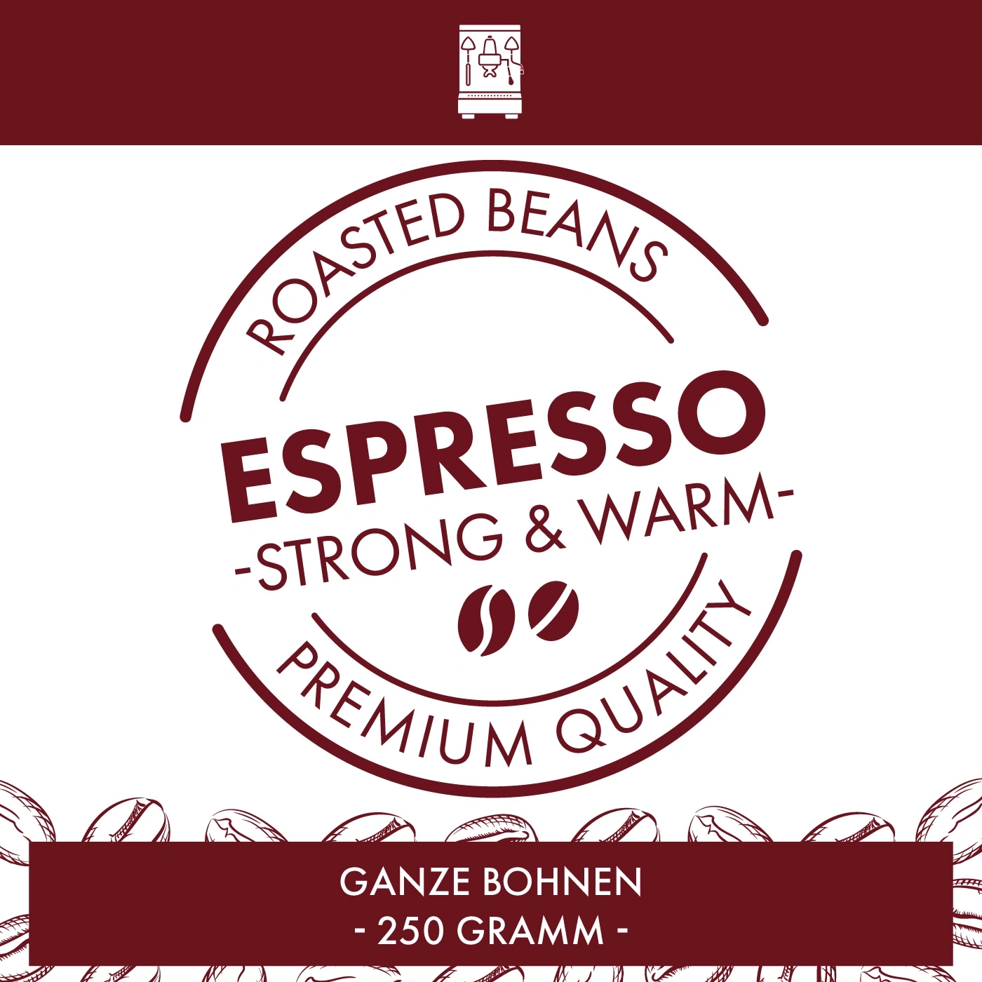 Espresso ganze Bohnen, 250 Gramm, geröstet, stark & warm, Premium Qualität