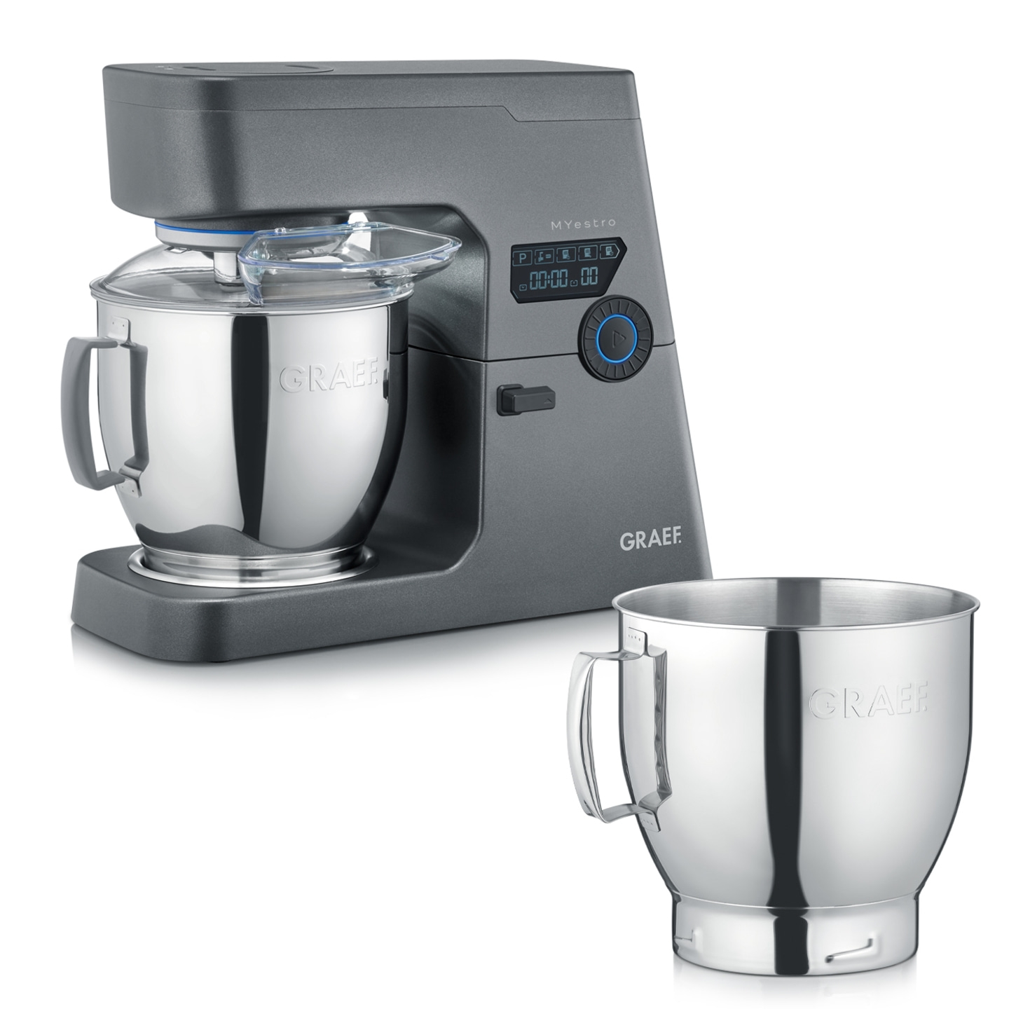 Küchenmaschine MYestro, eisenglimmergrau + Edelstahlrührschüssel Mehr Power. Mehr Menge. Mehr GRAEF.