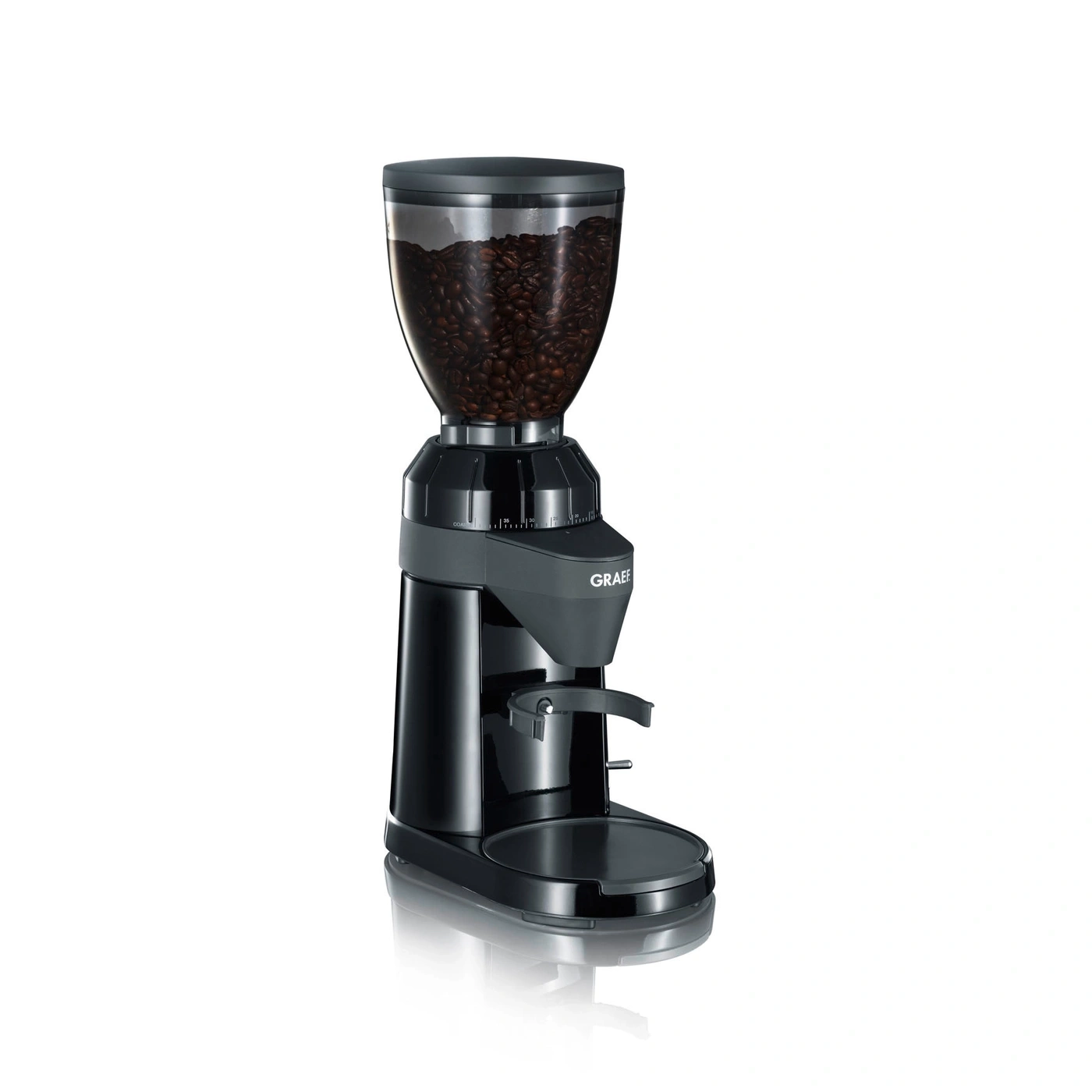 Kaffeemühle, schwarz, mit Bohnenbehälter, Marke Graef, für Kaffeeliebhaber.