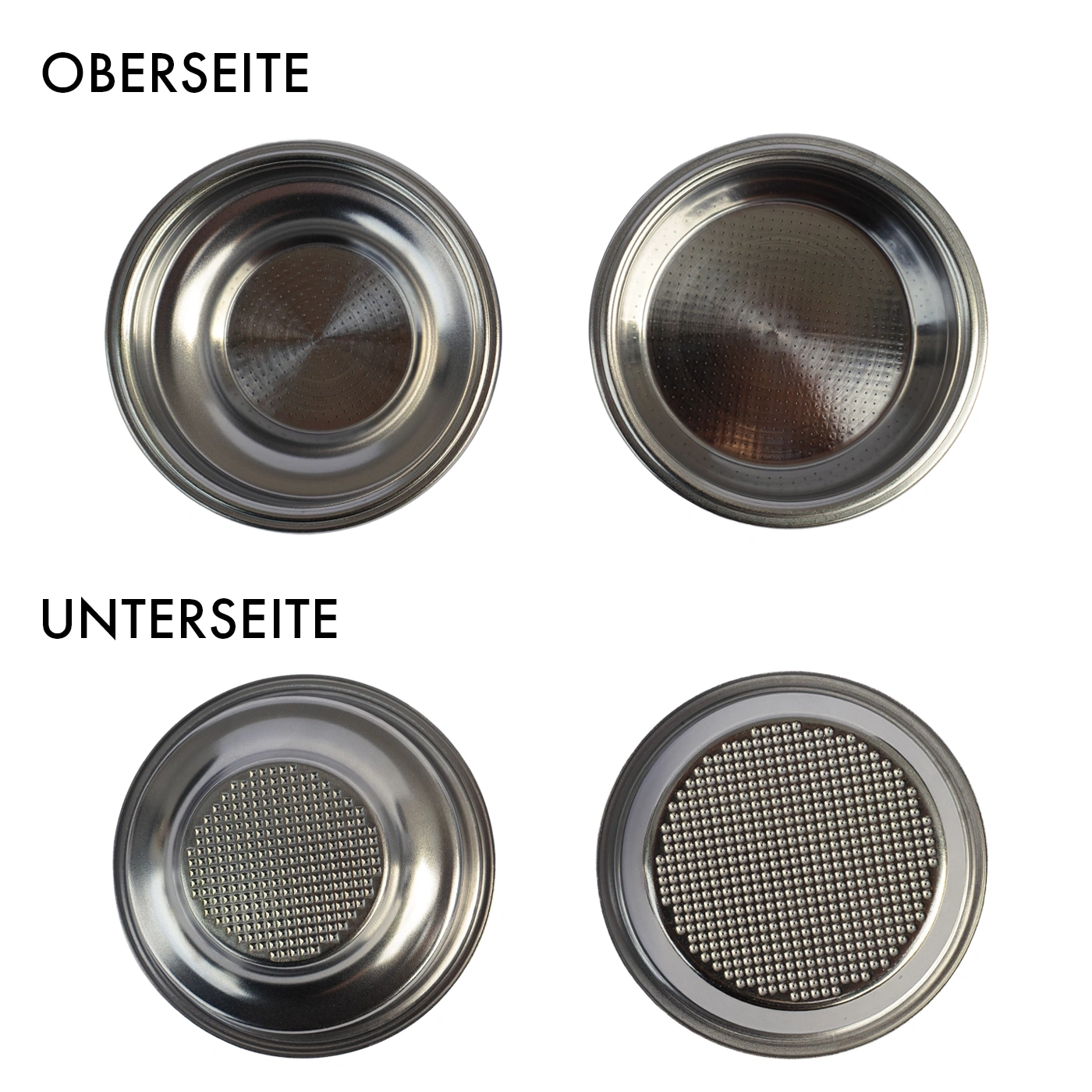 Oberseite und Unterseite von Kaffeefilterkörben, Nahaufnahme