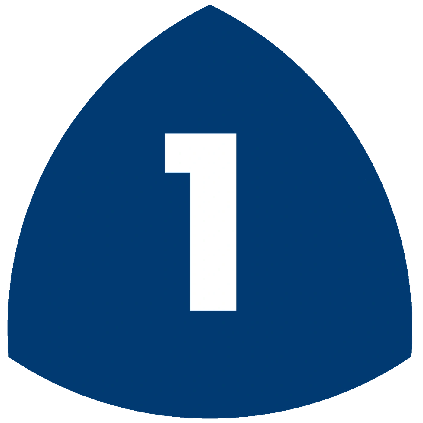 Blaues Dreieck mit weißer Zahl 1, Autobahnzeichen, Verkehrsschild