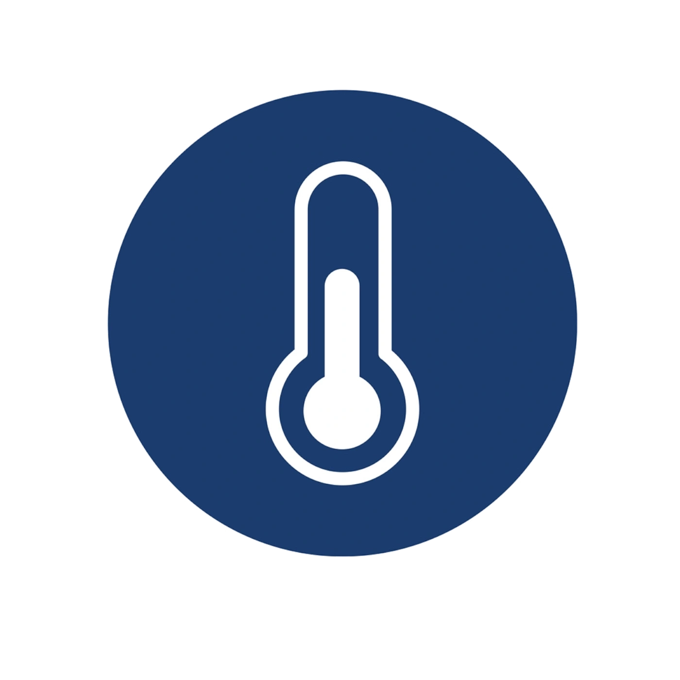 Thermometer-Symbol in einem blauen Kreis, Temperaturanzeige, weißes Design