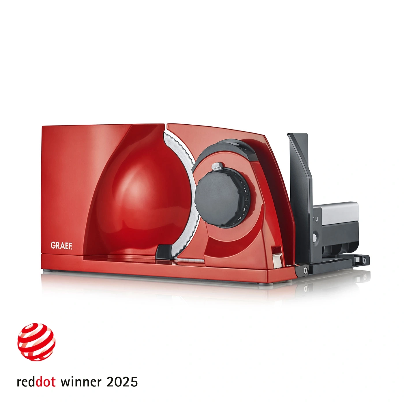 Rote Aufschnittmaschine, GRAEF, Red Dot Winner 2025, Küchengerät, elektrisch, schneiden