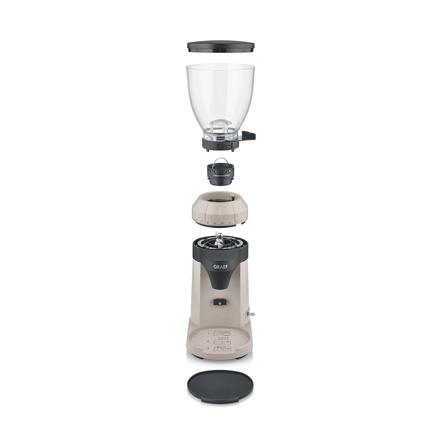 Einzelteile einer Kaffeemühle, auseinandergenommen, GRAEF